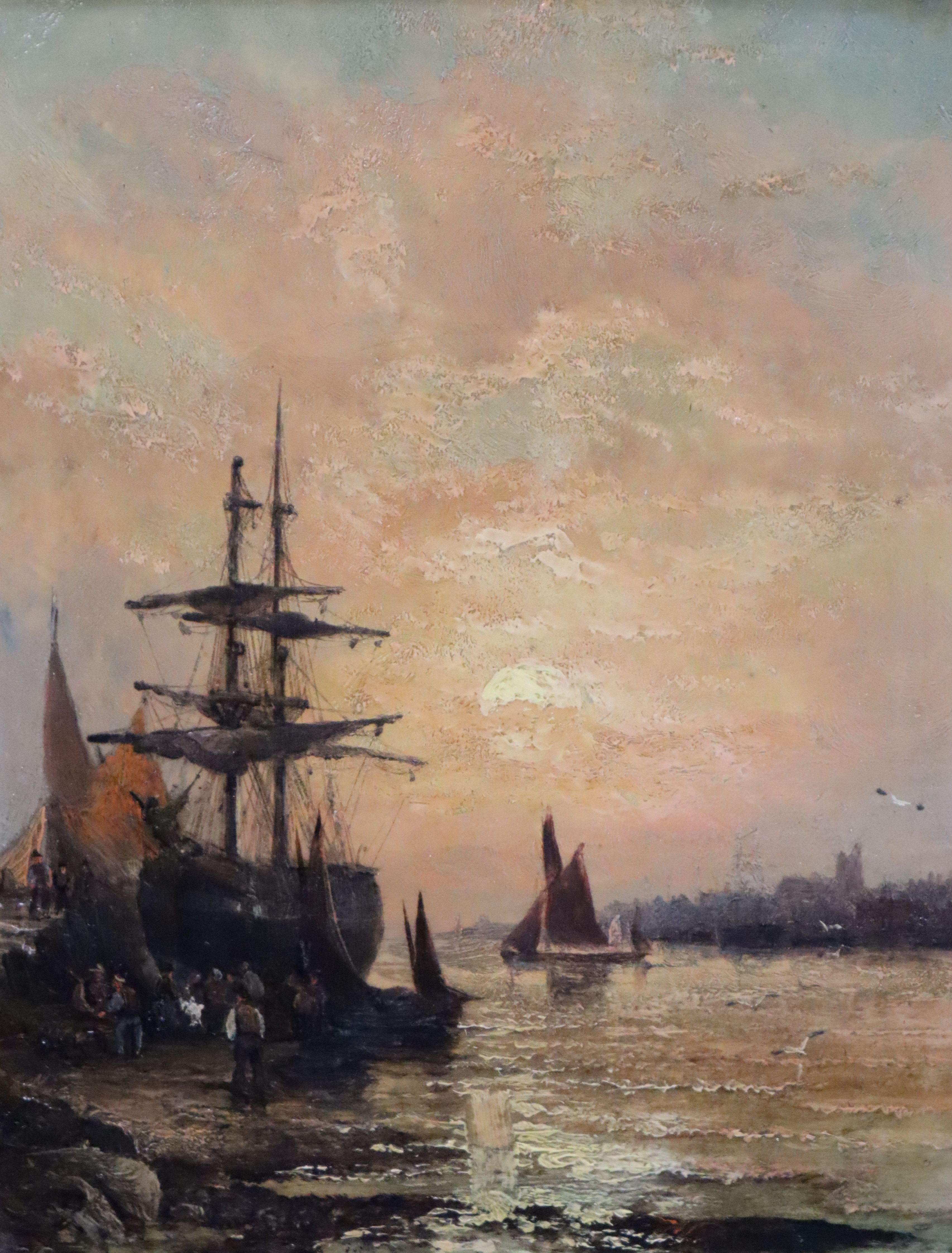 William Thornley (1857-1935) Estuary at sunset 9.5 x 7.5in.
